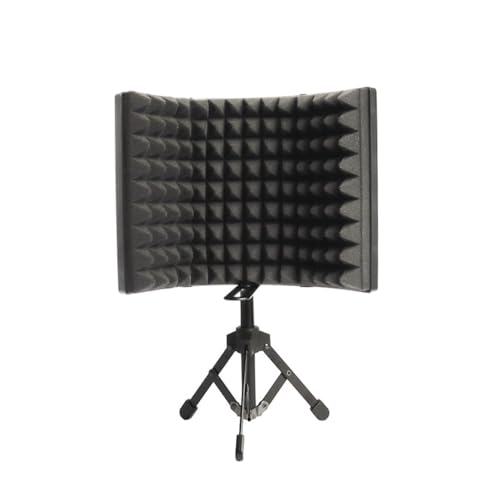 TIDTALEO マイク用防風シールド 高密吸音スポンジ搭載 折りたたみ式卓上三脚スタンド付き ボーカル録音用ノイズ低減マイク隔音カバー