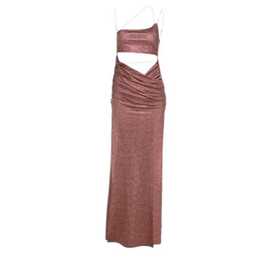 CHOUBAGUAI Vestido sexy sin espalda para mujer, con tirantes delgados, con abertura alta, para verano, para fiesta, club, color marrón, talla M Cover