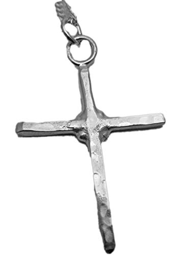 Large Sterling Silver Cross Necklace Rustic Pendant Necklace .925 Figaro Chain Religious