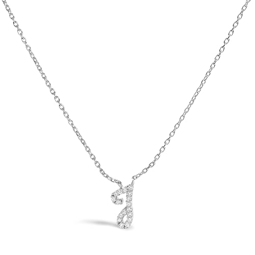 14K White Gold Diamond Accent "J" Initial Script Style Pendant Necklace