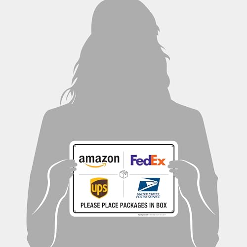 Image of Package Delivery Sign, Please Leave Packages Here Sign, FedEx, Amazon, UPS, USPS, 10x7 Inches, Rust Free .040 Aluminum, Fade Resistant, Made in USA by Sigo Signs