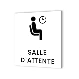Pictogramme panneau signalétique format 20 cm x 20 cm en Dibond Blanc Picto Noir - Modèle Salle d'Attente - Pastilles adhésives x4-20