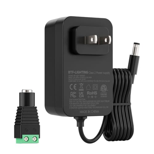 BTF-LIGHTING 5V 6A 30W Power Supply Adapter ETL Listed 100-240V AC to 5V DC Converter Class 2 Power Supply, 5.5x2.1mm Jack for for Low Voltage LED Strip Lights, CCTV, Router, Electronics