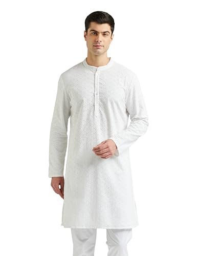 Amazon Brand - Symbol Men's Regular Cotton Embroidered Long Kurta (SY-S24-MNA-FKT-501_White_7XL)