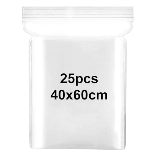 Druckverschlussbeutel zip beutel 40x60cm Verschließbare Plastiktüten Zip Beutel Groß Wiederverschließbare Plastikbeutel, Verdickung Haltbar, Anwendbar Bastelbedarf, Kleideraufbewahrung 25 Stück