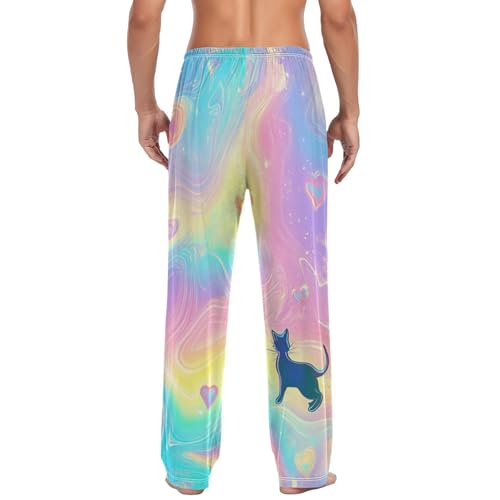 ALAZA Cute Cats Rainbow Hearts Marble Men’s Pajama Pants Soft Long Sleep Pants Lounge Pajama Bottoms with Pockets2