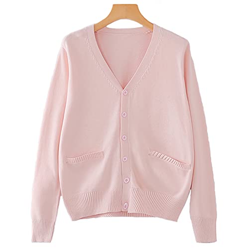 Image of Blostirno Women's Cardigan School Uniform Sweater Cardigans V-Neck Long Sleeve Button Down Knit with Pockets