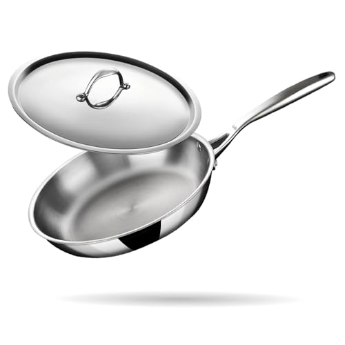 Stahl Artisan Triply Stainless Steel Fry Pan with Lid, Induction & Gas Stove Compatible Frying,Omelette, Egg 1.3 L, 22 cm