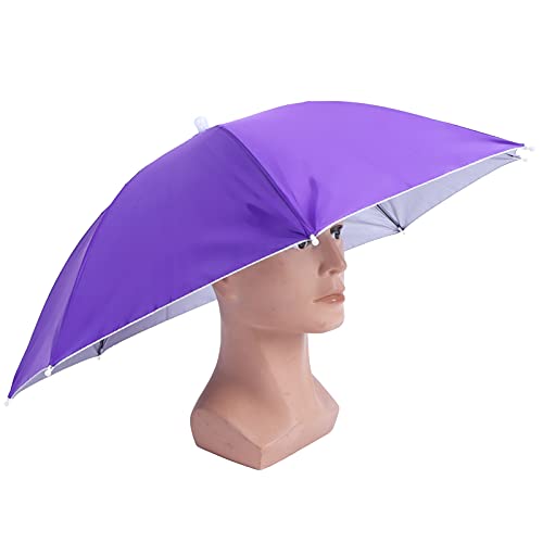 Haowecib Umbrella Hat, Waterproof Foldable Portable Polyester Fishing Cap Elastic Headband Easy To Wear Sun Rain Multifunction Headwear Umbrella Hat For Fishing Golf Camping Beach(Purple) #TOP5