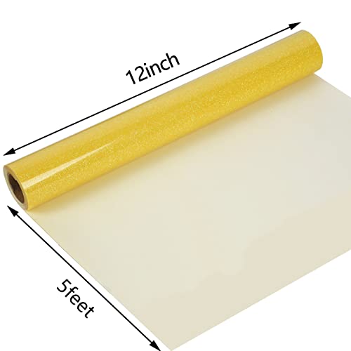 Image of guangyintong Heat Transfer Vinyl Glow Glitter HTV Rolls, 12 inch x 5ft Yellow Iron on Vinyl for T Shirts, Glitter HTV Vinyl for All Cutter Machine Easy to Cut & Weed for Heat Vinyl Design
