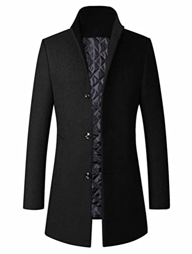 Image of FTCayanz Men's Trench Coat Wool Blend Single Breasted Overcoat