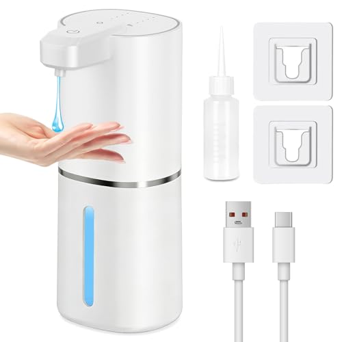 GRIRDDIV Dispensador Jabon Baño Automatico,380ml, Dispensador de Jabón Automático con Sensor Movimiento por Infrarrojos, Recargable por USB, Resistente al Agua IPX5, Adecuado para Cocina, Baño
