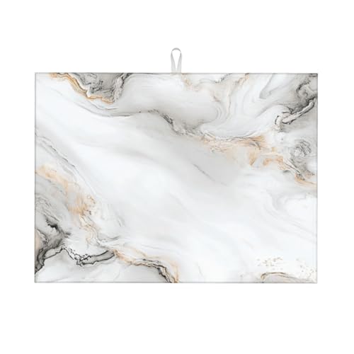 Dish Drying Mat Marble Nature White Gold Absorbent Microfiber Non Slip Quick Dry Heat Resistant Holiday Decorative Kitchen Counter Mat for Plates Cups Glasses 18x24 Inch