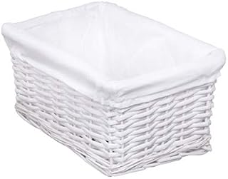 Woodluv White Wicker Storage Shelf Basket With Removable Lining, White - Small