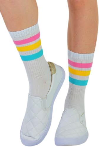 Image of ToBeInStyle Women's Acrylic Ankle Hi With Double Stripe Top Crew Fun Athletic Socks