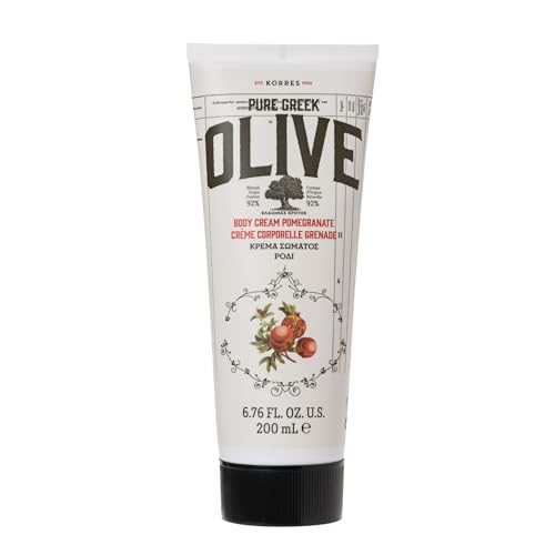 KORRES OLIVE POMEGRANATE Latte corpo idratante per una pelle morbida, con olio extravergine di oliva, al profumo di melograno, vegano, senza siliconi e parabeni, 200 ml