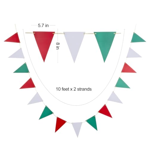 Image of MOWO Red Green and White Pennant Banner Paper Bunting, 30 Counts, 20 feet