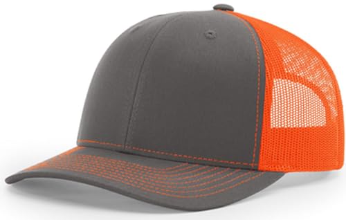Image of RICHARDSON Trucker Snapback Cap (112) Charcoal /Neon Orange, Adjustable