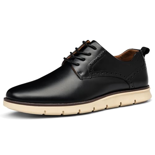 Image of Men's Full-Grain Leather Oxfords, Business Formal Dress Shoes with Arch Support, Comfortable for Office, Daily & Dating