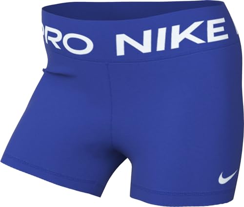 Nike Pro 3' Shorts Pantalones Cortos, Hyper Royal/Blanco, Large para Mujer