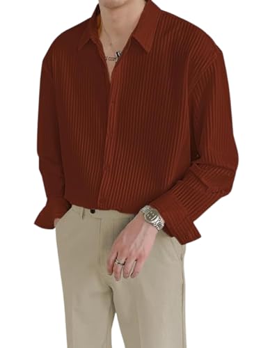 Image of GRECIILOOKS Men's Formal Button Down Shirt - Slim Fit Polycotton Shirt's for Men | Textured Full Sleeve| Business & Meeting Ready (Available in Plus Size)