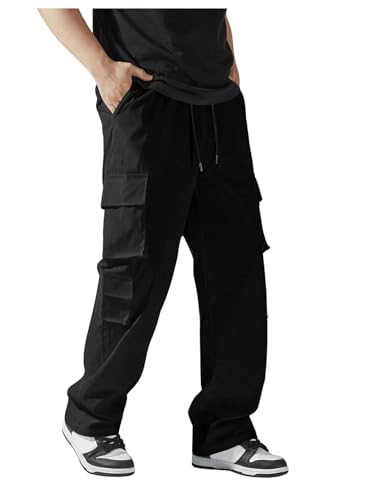 Verdusa Men's Drawstring Waist Straight Leg Cargo Pants Street Trousers
