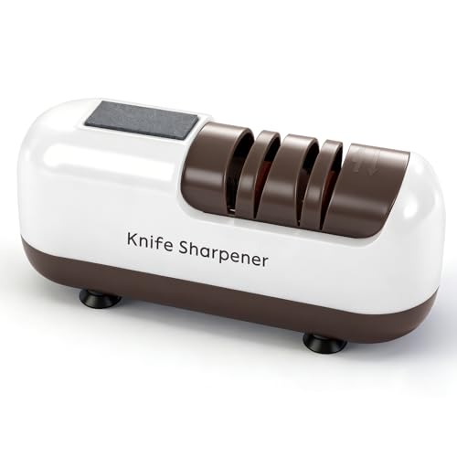 afilador cuchillos electrico, afilador de cuchillos profesional, afilador eléctrico, electric knife sharpener, adecuado para cuchillos de doble bisel y dentados, poco ruido, fácil usar - Blanco