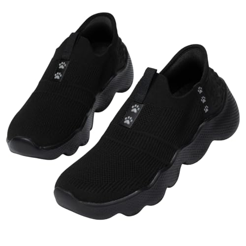 Women's Paw Ultra Comfort Slide-in Deep Traction Walking Shoes Slip On Sneakers Lightweight Footwear (Black with Grey Paws, US Footwear Size System, Adult, Women, Numeric, Medium, 9)