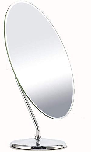 WYUYIWH Espejo de maquillaje, espejo de maquillaje ovalado, espejo de tocador – Espejo de escritorio de alta definición de metal para el hogar