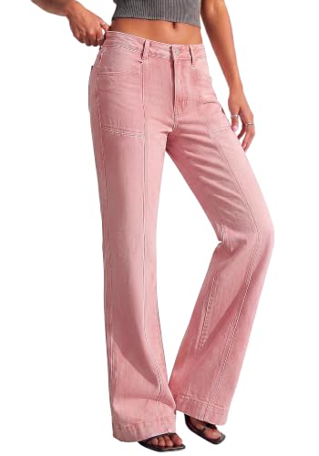 BTFBM Straight Leg Jeans for Women Stretchy Curve Appeal Pants Pink - image 5