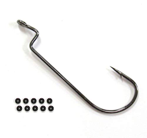 Harmony Fishing Company Razor Series Offset Worm Hooks (10 Pack w/ 10 Bait Pegs) (3/0 (10 Pack))