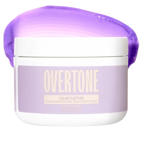 Image of OVERTONE Color Depositing Treatment Hair Mask, Lilac Lotus, 8 oz | Semi Permenant & Nourishing Coloring Conditioner for All Hair Types, Contains Shea Butter & Coconut Oil, Vegan & Cruelty-Free