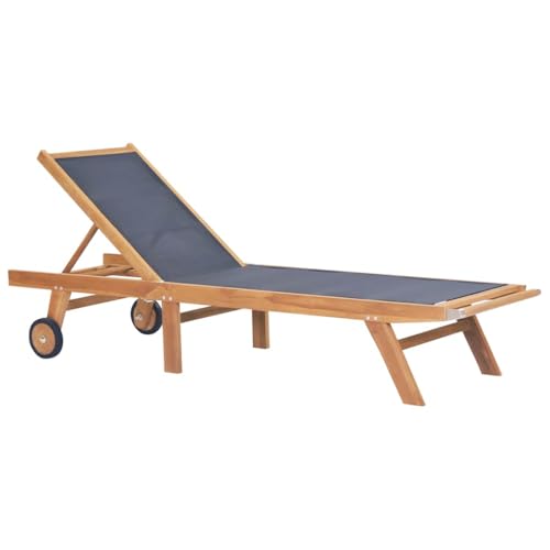 Zentexion Tumbona plegable con ruedas de madera maciza de teca y textileno para jardín, terraza, balcón, piscina, respaldo ajustable con 5 posiciones para relajarse cómodamente y tomar el sol