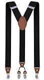 trilece Black Mens Suspenders Solid Straight Clip Adjustable Y Back Costume Wedding Prom Tuxedo Dress Suspenders