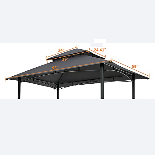 Savins Gt1-Zj 8X5Ft Grill Gazebo Replacement Canopy,Double Tiered Bbq Tent Roof Top Cover,Grey #TOP2