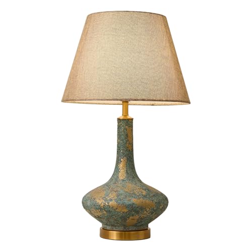 Handpainted Oriental Design Ceramic Table Lamp with Fabric Shade, Porcelain Light for Living Room, Bedroom, Study, Office, Nightstand, Hotel Decor