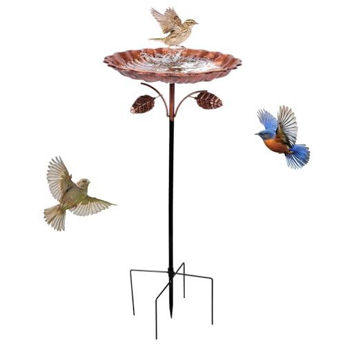 Zorplex Abreuvoir Oiseaux Extérieur, Grand Métal Bain d’Oiseaux Antigel avec Base Stable 5 Broches, Bassin Décoratif Résistant Hiver pour Oiseaux...
