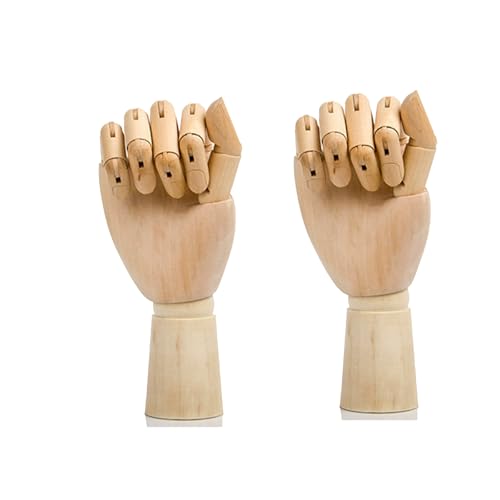 Yuelulala 2pcs Wooden Hand Mannequin Left Right Hand Model Art Mannequin Figure Set, Wooden Hand Prop with Movable Finger Joints for Drawing, Sketching Painting (A77-2)