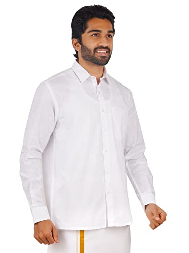 Image of RAMRAJ COTTON Mens White Cotton Rich Solid Full Sleeve Shirt
