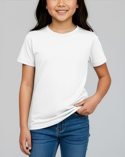 Image of Real Essentials 5 Pack: Girls' Cotton Short Sleeve Crew Neck T-Shirt - Athletic Tee Shirt for Teens Kids Youth (Ages 4-16)