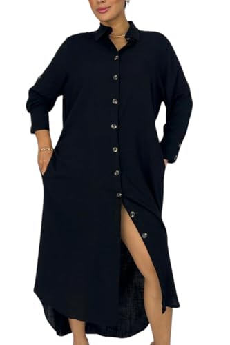 Vestido Feminino Chemise Longo - Estilo Elegante e Confortável para o Verão (BR, Alfa, G, Regular, Regular, Preto)