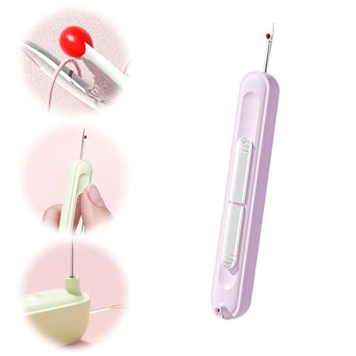 Enhebrador de agujas 2 en 1, descosedor elástico para coser, herramienta para quitar hilos a mano, tejer, punto de cruz, bordar y quitar hilos (Morado)