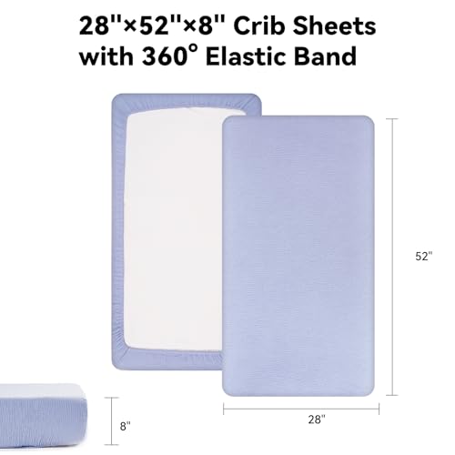 Image of TILLYOU 2 Pack Muslin Crib Sheets for Boys and Girls, 100% Cotton Fitted Crib Sheet for Toddler 52x28 Standard Crib Mattress, Grey and Blue