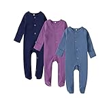 U·nikaka 3-PACK Newborn Boy Girl Long Sleeve Footie Jumpsuit Sleep and Play Solid Color, Snap...