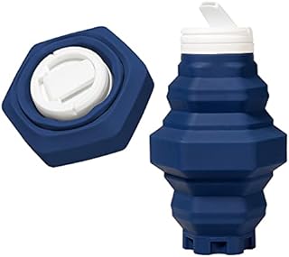 Barnabys Collapsible Water Bottle. Silicone - BPA Free and Leak Proof Water Bottle. Foldable, Easy Clean and Dishwasher Safe. With drinking spout lid and carry handle. 500ml - Blue