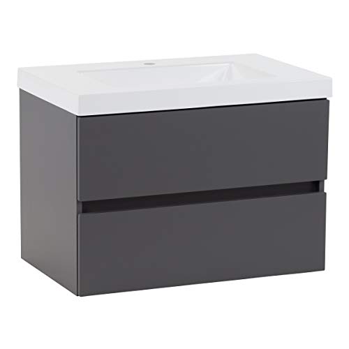 Spring Mill Cabinets Innes Floating Bathroom Vanity With 2 Drawers And White Sink Top, 30.5" W X 18.87" D X 22.25" H, Cement #TOP6