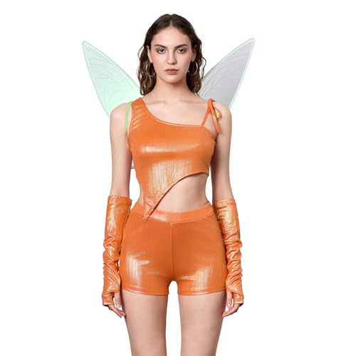 Alaurbeauty Costume Winx Club pour Femme - Flore, Stella, Musa, Layla Aisha - Déguisement pour Film, Série, Fêtes, Carnaval, Halloween (Orange)