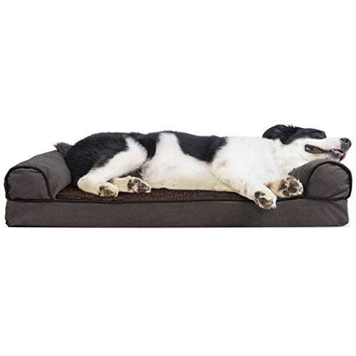 Furhaven Cooling Gel Foam Pet Bed for Dogs and Cats - Sofa-Style Sherpa and Chenille Couch Dog Bed with Removable Washable Cover, Coffee, Large Furhaven Cooling Gel Foam Pet Bed for Dogs and Cats - Sofa-Style Sherpa and Chenille Couch Dog Bed with Removable Washable Cover, Coffee, Large