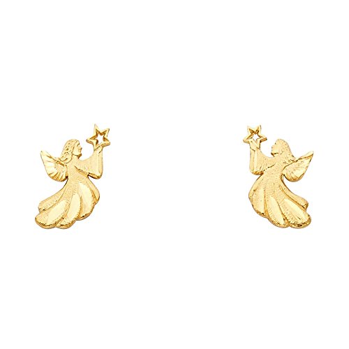 14k Yellow Gold Fancy Angel Stud Earrings (7 X 13mm) - Main Image