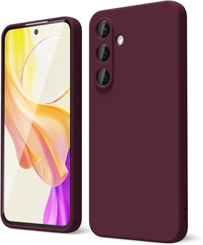 Image of DIZORO Microfiber Candy Case Compatible for Samsung S24 Smooth Touch Cushion Liquid Soft Silicone Gel Rubber Phone Cases Non-Slip Full Body Protective Back Cover (Wine Red)